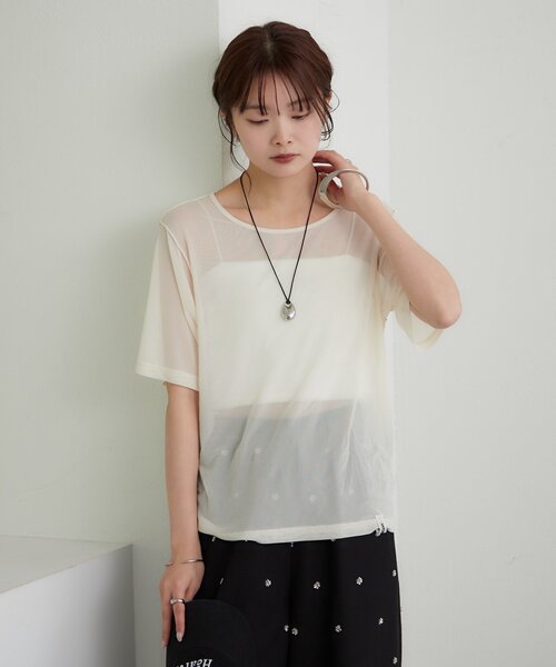 mystic(ミスティック)の「チュールシアーTシャツ(Tシャツ/カットソー・レディース・ブルー/アイボリー/ブラウン・FREE)」の16枚目の写真