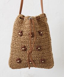 DISCOAT（ディスコート）の「雑材フラワービーズ巾着ショルダー（かごバッグ）」