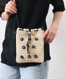 DISCOAT（ディスコート）の「雑材フラワービーズ巾着ショルダー（かごバッグ）」