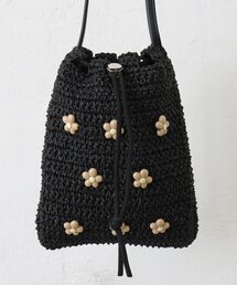 DISCOAT（ディスコート）の「雑材フラワービーズ巾着ショルダー（かごバッグ）」
