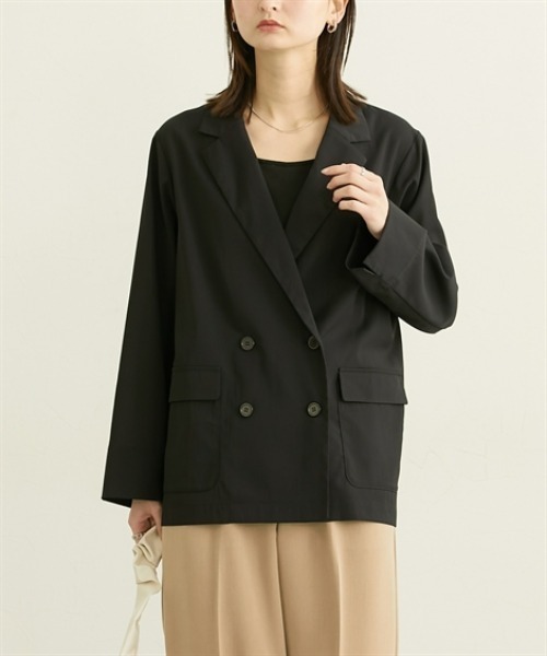 nissen（ニッセン）の「シアーテーラードジャケット【ウォッシャブル】（カバーオール・レディース・ブラック/アイボリー・L/M/LL/3L）」の2枚目の写真