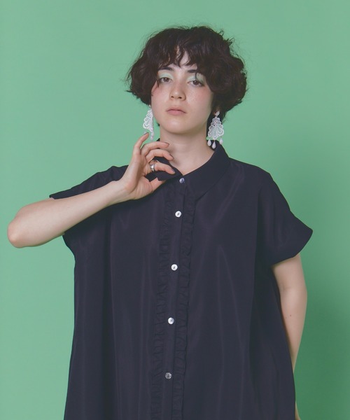 manana suerte(マニャーナスエルテ)の「フリルシャツワンピース(ワンピース・レディース・ブラック/オレンジ・FREE)」の22枚目の写真