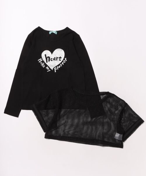 HAKKA KIDS（ハッカキッズ）の「ラメメッシュレイヤード長袖Tシャツ（Tシャツ/カットソー・キッズ・ブラック/オフホワイト・120cm/130cm）」の2枚目の写真