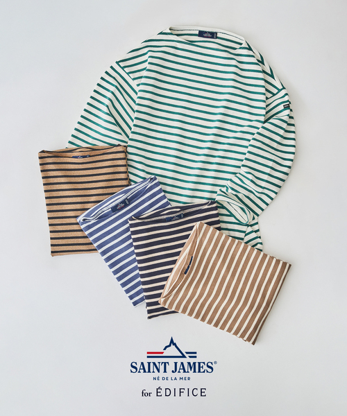 SAINT JAMES（セントジェームス）の「SAINT JAMES (セントジェームス) 別注 ウエッソン ルーズ ボーダー（Tシャツ/カットソー・メンズ・グリーン/コバルトブルー/ネイビー/キャメル/ブラウン系その他・5/6/4）」の6枚目の写真