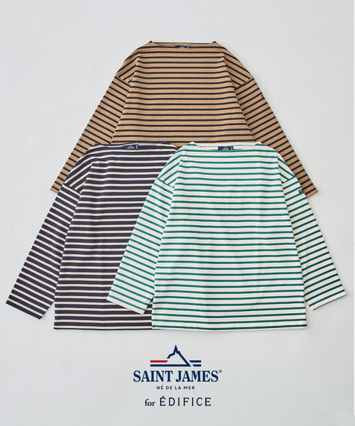SAINT JAMES（セントジェームス）の「SAINT JAMES (セントジェームス) 別注 ウエッソン ルーズ ボーダー（Tシャツ/カットソー・メンズ・グリーン/コバルトブルー/ネイビー/キャメル/ブラウン系その他・5/6/4）」の7枚目の写真