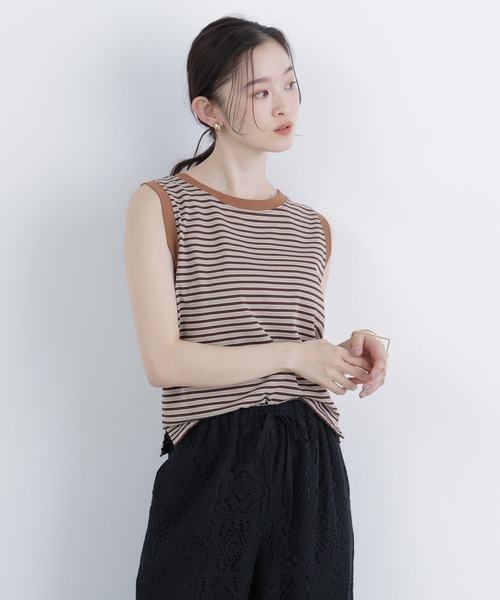 N.（N. Natural Beauty Basic）（エヌエヌナチュラルビューティーベーシック）の「【STAR＆STRIPE】ノースリーブボーダーカットソー（タンクトップ・レディース・ブルー系その他2/ブラウン系その他/ピンク系その他2・FREE）」の4枚目の写真