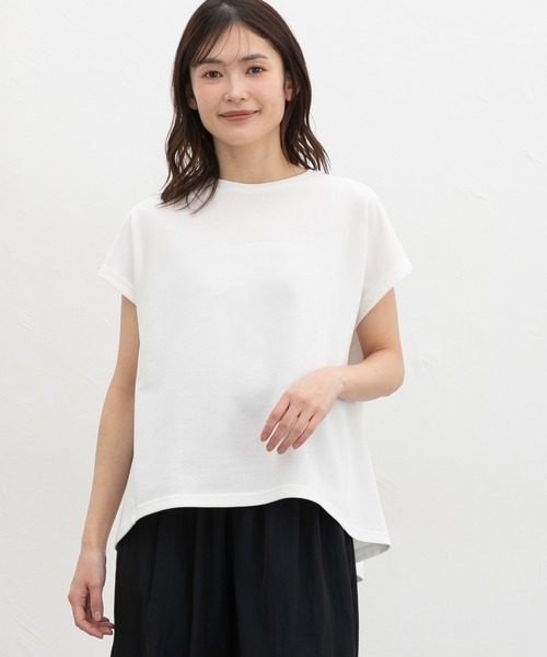 Honeys(ハニーズ)の「【ハニさら・接触冷感・UVカット・遮熱】後切替フレンチ袖Tシャツ(Tシャツ/カットソー・レディース・グレイッシュベージュ/ブラック/オフホワイト/レッド/ダークブルー・L/LL/M)」の8枚目の写真