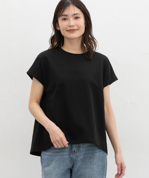 Honeys(ハニーズ)の「【ハニさら・接触冷感・UVカット・遮熱】後切替フレンチ袖Tシャツ(Tシャツ/カットソー・レディース・グレイッシュベージュ/ブラック/オフホワイト/レッド/ダークブルー・L/LL/M)」の10枚目の写真