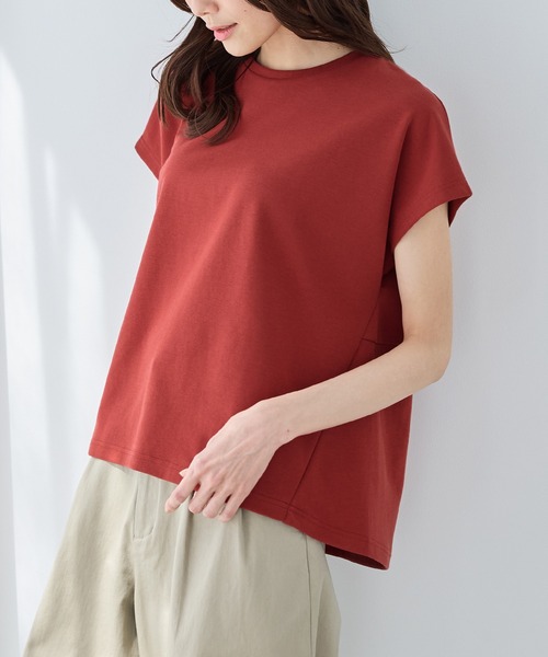 Honeys(ハニーズ)の「【ハニさら・接触冷感・UVカット・遮熱】後切替フレンチ袖Tシャツ(Tシャツ/カットソー・レディース・グレイッシュベージュ/ブラック/オフホワイト/レッド/ダークブルー・L/LL/M)」の16枚目の写真