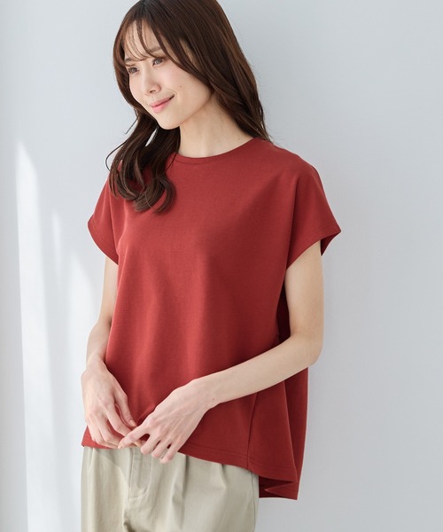 Honeys(ハニーズ)の「【ハニさら・接触冷感・UVカット・遮熱】後切替フレンチ袖Tシャツ(Tシャツ/カットソー・レディース・グレイッシュベージュ/ブラック/オフホワイト/レッド/ダークブルー・L/LL/M)」の17枚目の写真