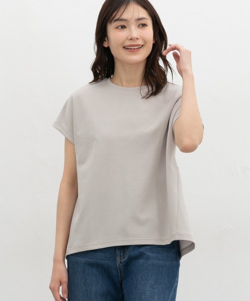 Honeys(ハニーズ)の「【ハニさら・接触冷感・UVカット・遮熱】後切替フレンチ袖Tシャツ(Tシャツ/カットソー・レディース・グレイッシュベージュ/ブラック/オフホワイト/レッド/ダークブルー・L/LL/M)」の19枚目の写真