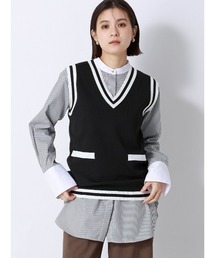 SUIT SQUARE | CHANTOWA／バイカラーVネックニットベスト／ハンドウォッシュ(ベスト)