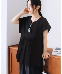 フレンチスリーブキーネックTシャツ
