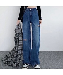 アシメダメージデニムパンツ