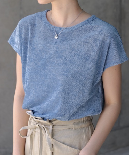 Bab(バブ)の「シアーベロアフレンチスリーブカットソー(Tシャツ/カットソー・レディース・チャコールグレー/オフホワイト/アイボリー/ブラック/ネイビー/オレンジ/ピンク/ブラウン/ブルー・MEDIUM)」の7枚目の写真