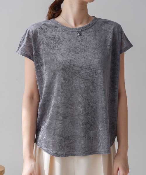 Bab(バブ)の「シアーベロアフレンチスリーブカットソー(Tシャツ/カットソー・レディース・チャコールグレー/オフホワイト/アイボリー/ブラック/ネイビー/オレンジ/ピンク/ブラウン/ブルー・MEDIUM)」の10枚目の写真