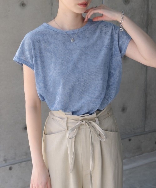 Bab(バブ)の「シアーベロアフレンチスリーブカットソー(Tシャツ/カットソー・レディース・チャコールグレー/オフホワイト/アイボリー/ブラック/ネイビー/オレンジ/ピンク/ブラウン/ブルー・MEDIUM)」の20枚目の写真