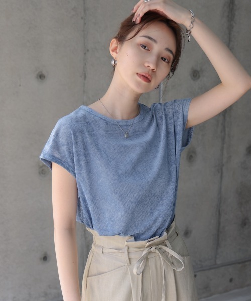Bab(バブ)の「シアーベロアフレンチスリーブカットソー(Tシャツ/カットソー・レディース・チャコールグレー/オフホワイト/アイボリー/ブラック/ネイビー/オレンジ/ピンク/ブラウン/ブルー・MEDIUM)」の22枚目の写真
