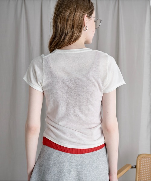 LOSCa(ロスカ)の「スキッパーフレンチスリーブトップス(Tシャツ/カットソー・レディース・オレンジ/グレー/オフホワイト/ブラック・FREE)」の19枚目の写真