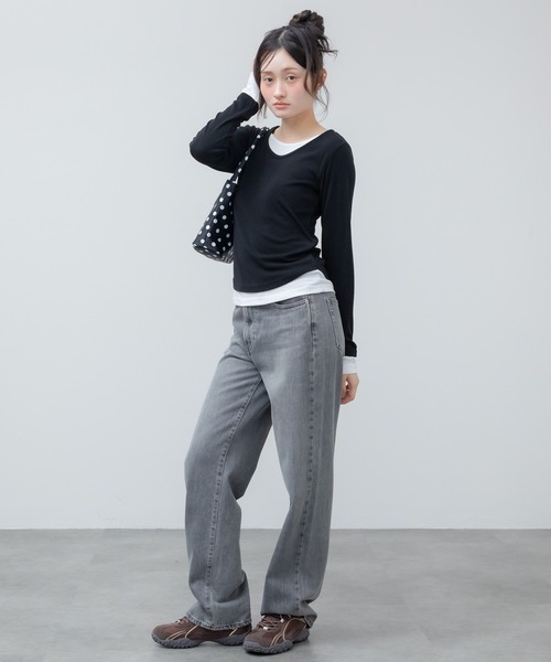 HEILIS(ヘイリス)の「レイヤードスムースカットソー / ブルー ブラック アイボリー カットソー トップス レイヤード ドッキング 春服 秋服 冬服 長袖 トップス 韓国 ガーリー 無地 カジュアル シンプル ノームコア オフィスカジュアル(Tシャツ/カットソー・レディース・ブラック/アイボリー/ブルー・FREE)」の20枚目の写真