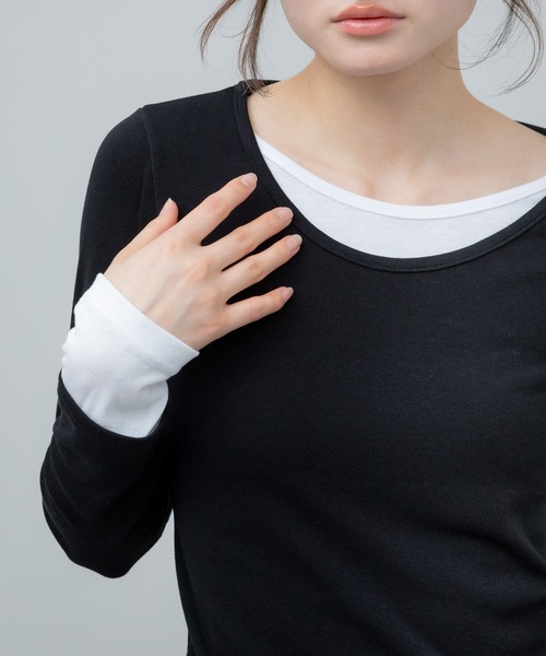HEILIS(ヘイリス)の「レイヤードスムースカットソー / ブルー ブラック アイボリー カットソー トップス レイヤード ドッキング 春服 秋服 冬服 長袖 トップス 韓国 ガーリー 無地 カジュアル シンプル ノームコア オフィスカジュアル(Tシャツ/カットソー・レディース・ブラック/アイボリー/ブルー・FREE)」の22枚目の写真
