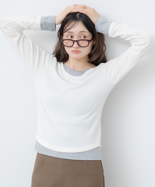 HEILIS(ヘイリス)の「レイヤードスムースカットソー / ブルー ブラック アイボリー カットソー トップス レイヤード ドッキング 春服 秋服 冬服 長袖 トップス 韓国 ガーリー 無地 カジュアル シンプル ノームコア オフィスカジュアル(Tシャツ/カットソー・レディース・ブラック/アイボリー/ブルー・FREE)」の10枚目の写真