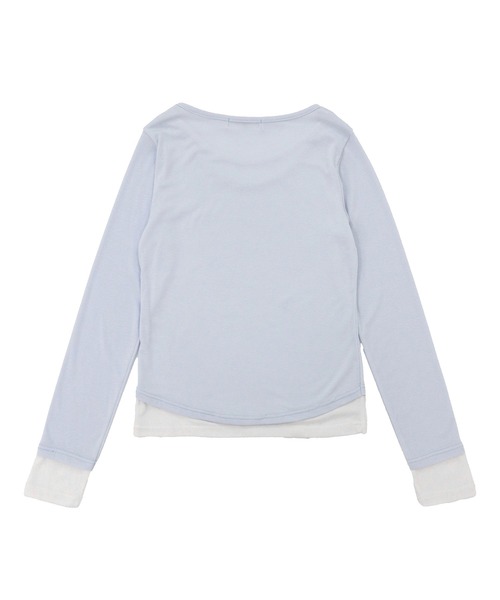 HEILIS(ヘイリス)の「レイヤードスムースカットソー / ブルー ブラック アイボリー カットソー トップス レイヤード ドッキング 春服 秋服 冬服 長袖 トップス 韓国 ガーリー 無地 カジュアル シンプル ノームコア オフィスカジュアル(Tシャツ/カットソー・レディース・ブラック/アイボリー/ブルー・FREE)」の5枚目の写真