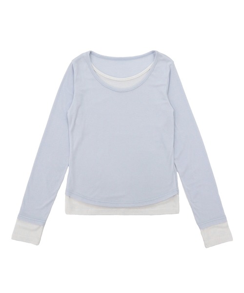 HEILIS(ヘイリス)の「レイヤードスムースカットソー / ブルー ブラック アイボリー カットソー トップス レイヤード ドッキング 春服 秋服 冬服 長袖 トップス 韓国 ガーリー 無地 カジュアル シンプル ノームコア オフィスカジュアル(Tシャツ/カットソー・レディース・ブラック/アイボリー/ブルー・FREE)」の4枚目の写真