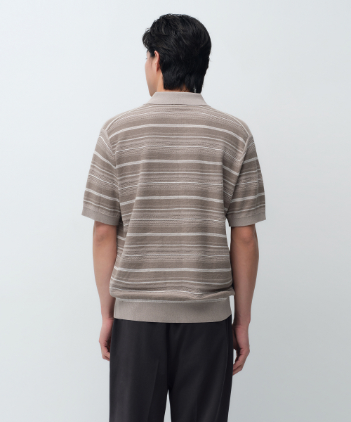 MUSINSA STANDARD（ムシンサスタンダード）の「マルチストライプカラー半袖ニット[ベージュ]（ニット/セーター・メンズ・その他・SMALL/MEDIUM/LARGE/X-LARGE/2XL）」の3枚目の写真