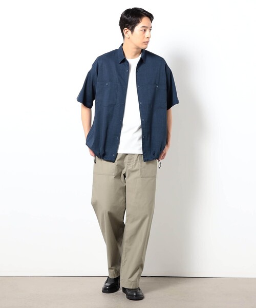 Grand PARK(グランドパーク)の「リネンライクポリエステルコードシャツ(シャツ/ブラウス・メンズ・ライトグレー/ネイビー/カーキ/チャコールグレー/オフホワイト・M/L)」の6枚目の写真