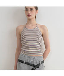 STRIPE HALTER NECK TOP IVORY