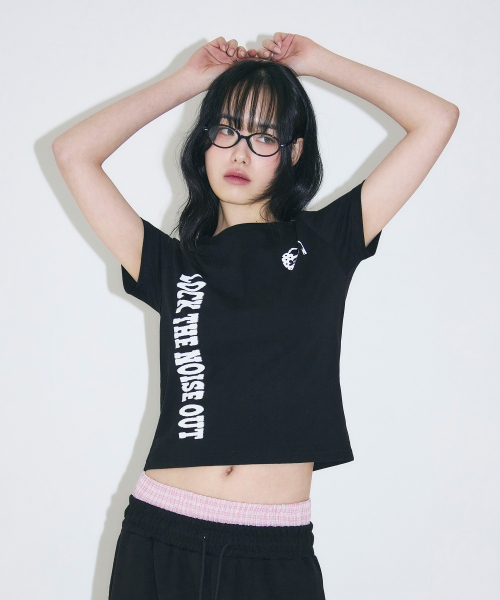 SLEEKGLOW（スリック グロウ）の「アンロックセミクロップTシャツ[ブラック]（Tシャツ/カットソー・レディース・その他・FREE）」の5枚目の写真