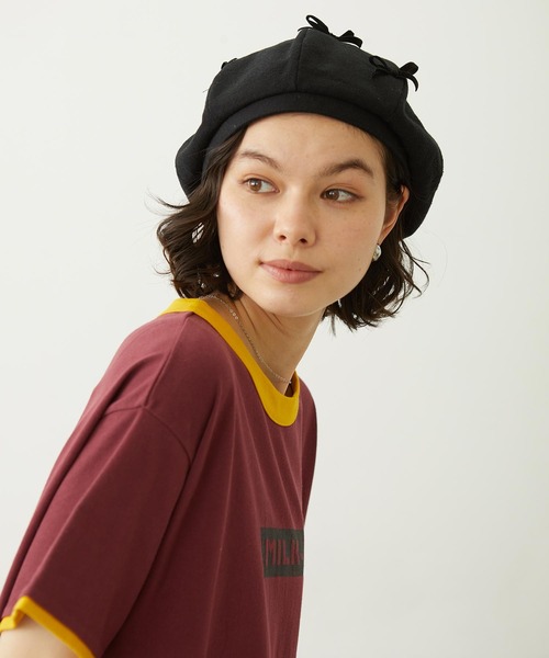 MILKFED.(ミルクフェド)の「RIBBON BERET(ハンチング/ベレー帽・レディース・ブラック/ブラウン/グレー・ONE SIZE)」の2枚目の写真