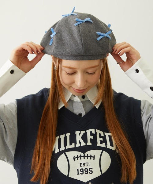 MILKFED.(ミルクフェド)の「RIBBON BERET(ハンチング/ベレー帽・レディース・ブラック/ブラウン/グレー・ONE SIZE)」の4枚目の写真