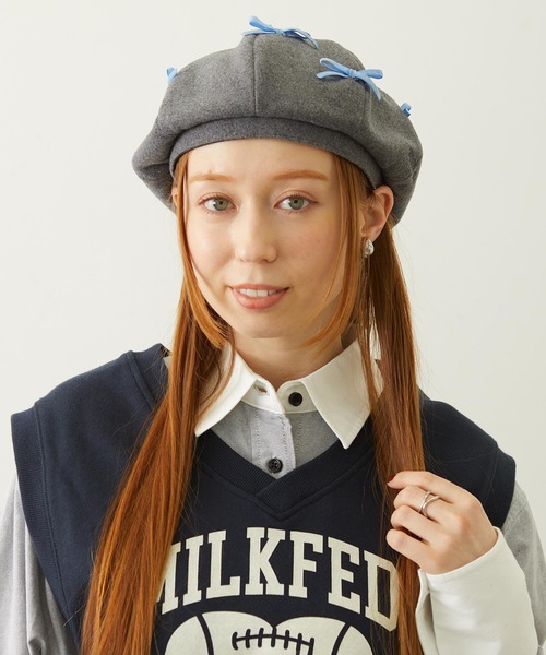 MILKFED.(ミルクフェド)の「RIBBON BERET(ハンチング/ベレー帽・レディース・ブラック/ブラウン/グレー・ONE SIZE)」の6枚目の写真
