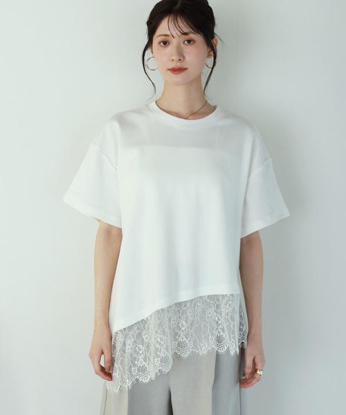 shetila(シェティラ)の「甘すぎない、大人の裾レースアシンメトリー半袖Tシャツ(Tシャツ/カットソー・レディース・ホワイト/ブラック・M)」の16枚目の写真