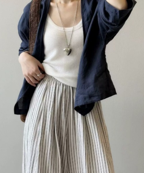FAVORITO(ファヴォリート)の「ノーカラーショートトップス(シャツ/ブラウス・レディース・ネイビー/ホワイト・F)」の12枚目の写真