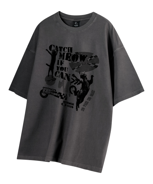 MOZMOZ(モズモズ)の「ピグメントダンシングキャット オーバーサイズ 半袖Tシャツ チャコール(Tシャツ/カットソー・レディース・その他・M/XL/XXL)」の1枚目の写真