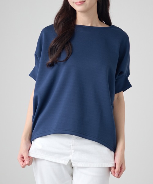 DAYRA(デイラ)の「ソリッドカラー ドルマン ボートネック 半袖 トップス(Tシャツ/カットソー・レディース・ホワイト/ダークグレー/ネイビー/ブラック・FREE)」の4枚目の写真