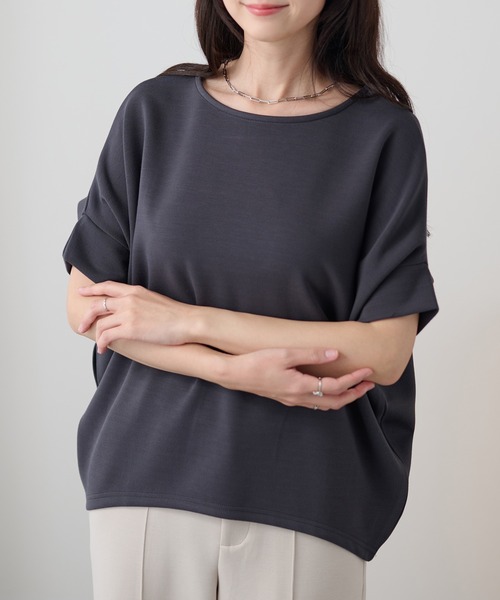 DAYRA(デイラ)の「ソリッドカラー ドルマン ボートネック 半袖 トップス(Tシャツ/カットソー・レディース・ホワイト/ダークグレー/ネイビー/ブラック・FREE)」の3枚目の写真