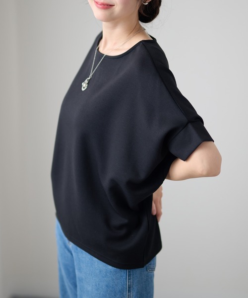 DAYRA(デイラ)の「ソリッドカラー ドルマン ボートネック 半袖 トップス(Tシャツ/カットソー・レディース・ホワイト/ダークグレー/ネイビー/ブラック・FREE)」の6枚目の写真