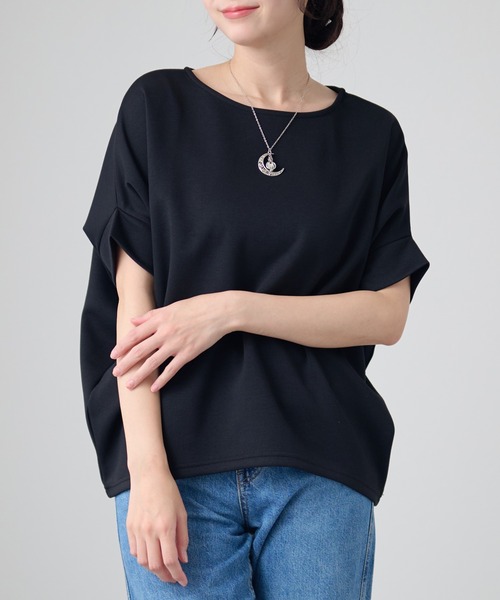 DAYRA(デイラ)の「ソリッドカラー ドルマン ボートネック 半袖 トップス(Tシャツ/カットソー・レディース・ホワイト/ダークグレー/ネイビー/ブラック・FREE)」の8枚目の写真