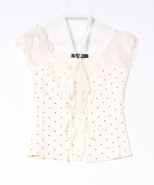 almo(アルモ)の「【LAMPOON】レースリボン付きドットトップス(その他トップス・レディース・ピンク/ブラック/アイボリー・SMALL/MEDIUM/LARGE)」の2枚目の写真