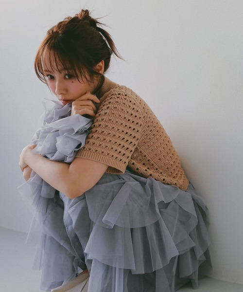 N WITH.（エヌウィズ）の「メッシュニットポロシャツ（ポロシャツ・レディース・アイボリー/ブラウン・MEDIUM/SMALL）」の3枚目の写真