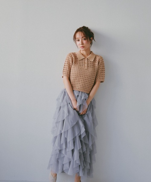 N WITH.（エヌウィズ）の「メッシュニットポロシャツ（ポロシャツ・レディース・アイボリー/ブラウン・MEDIUM/SMALL）」の8枚目の写真
