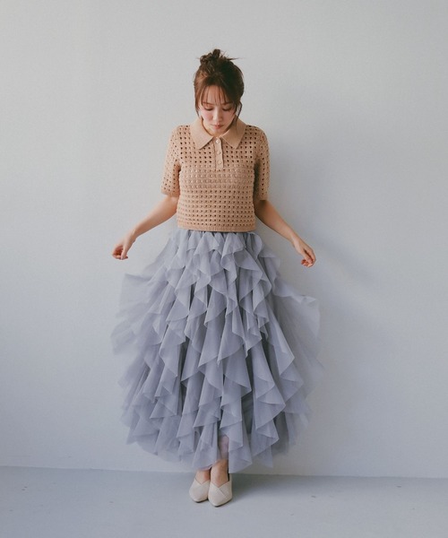 N WITH.（エヌウィズ）の「メッシュニットポロシャツ（ポロシャツ・レディース・アイボリー/ブラウン・MEDIUM/SMALL）」の9枚目の写真
