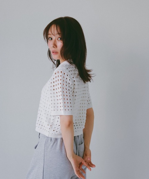 N WITH.（エヌウィズ）の「メッシュニットポロシャツ（ポロシャツ・レディース・アイボリー/ブラウン・MEDIUM/SMALL）」の11枚目の写真