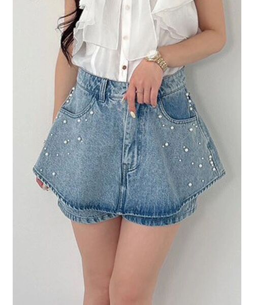 MERCURYDUO(マーキュリーデュオ)の「パールデニムショートパンツ(その他パンツ・レディース・インディゴブルー/ブルー・MEDIUM/SMALL)」の1枚目の写真