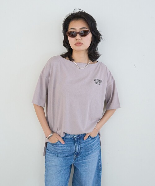 Rouge vif Anna(ルージュヴィフアンナ)の「ボートネックロゴTシャツ(Tシャツ/カットソー・レディース・チャコールグレー/ライトグレー・フリー)」の10枚目の写真