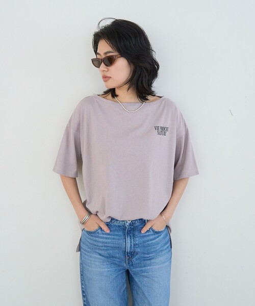 Rouge vif Anna(ルージュヴィフアンナ)の「ボートネックロゴTシャツ(Tシャツ/カットソー・レディース・チャコールグレー/ライトグレー・フリー)」の11枚目の写真
